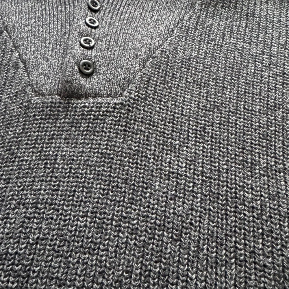 Cabelas Mens 2XL Grey Cotton Chunky Knit Henley Sweater Pullover‎ fisherman